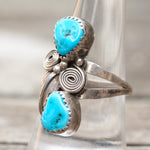 Vintage Sterling 2-Stone Turquoise Feather Ring 9.5