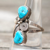 Vintage Sterling 2-Stone Turquoise Feather Ring 9.5