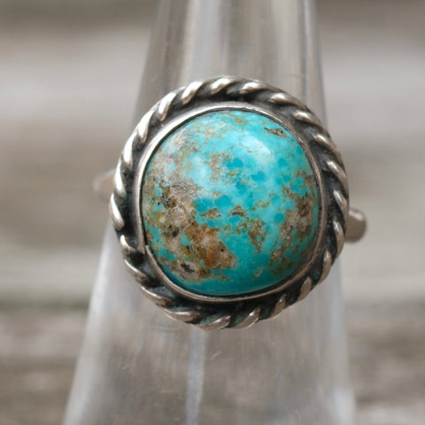 Vintage Sterling Turquoise Roper Ring 6.5