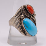 Vintage Sterling Turquoise and Coral Feather Ring 10.75
