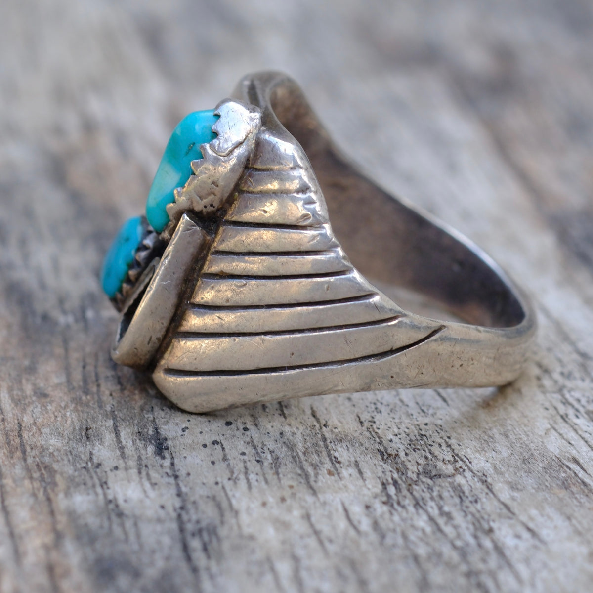 Vintage Sterling 2-Stone Turquoise Ring 10