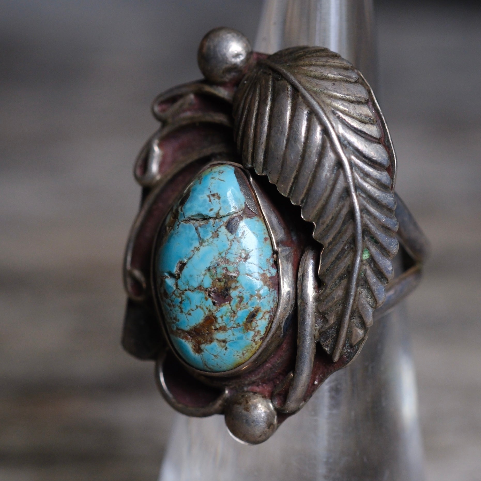 Vintage Sterling Turquoise Feather Ring 5