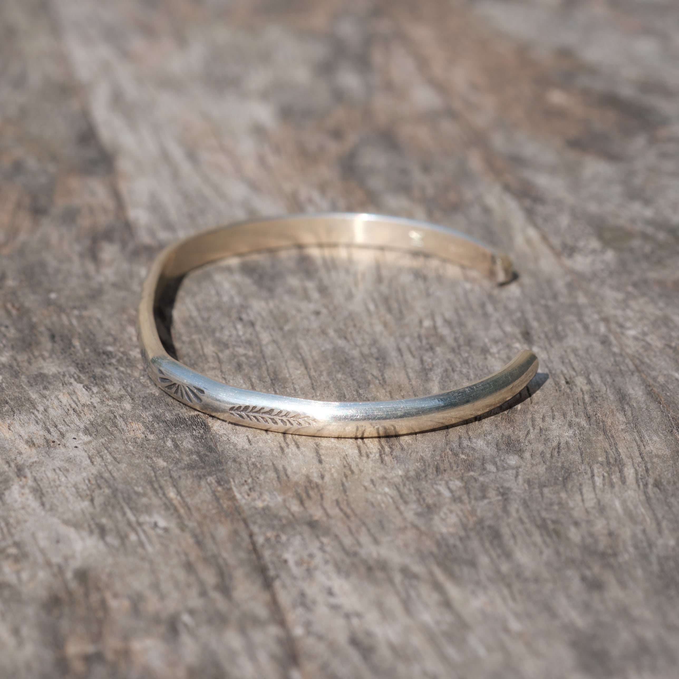 Vintage Sterling Silver Leaf Stamped Cuff