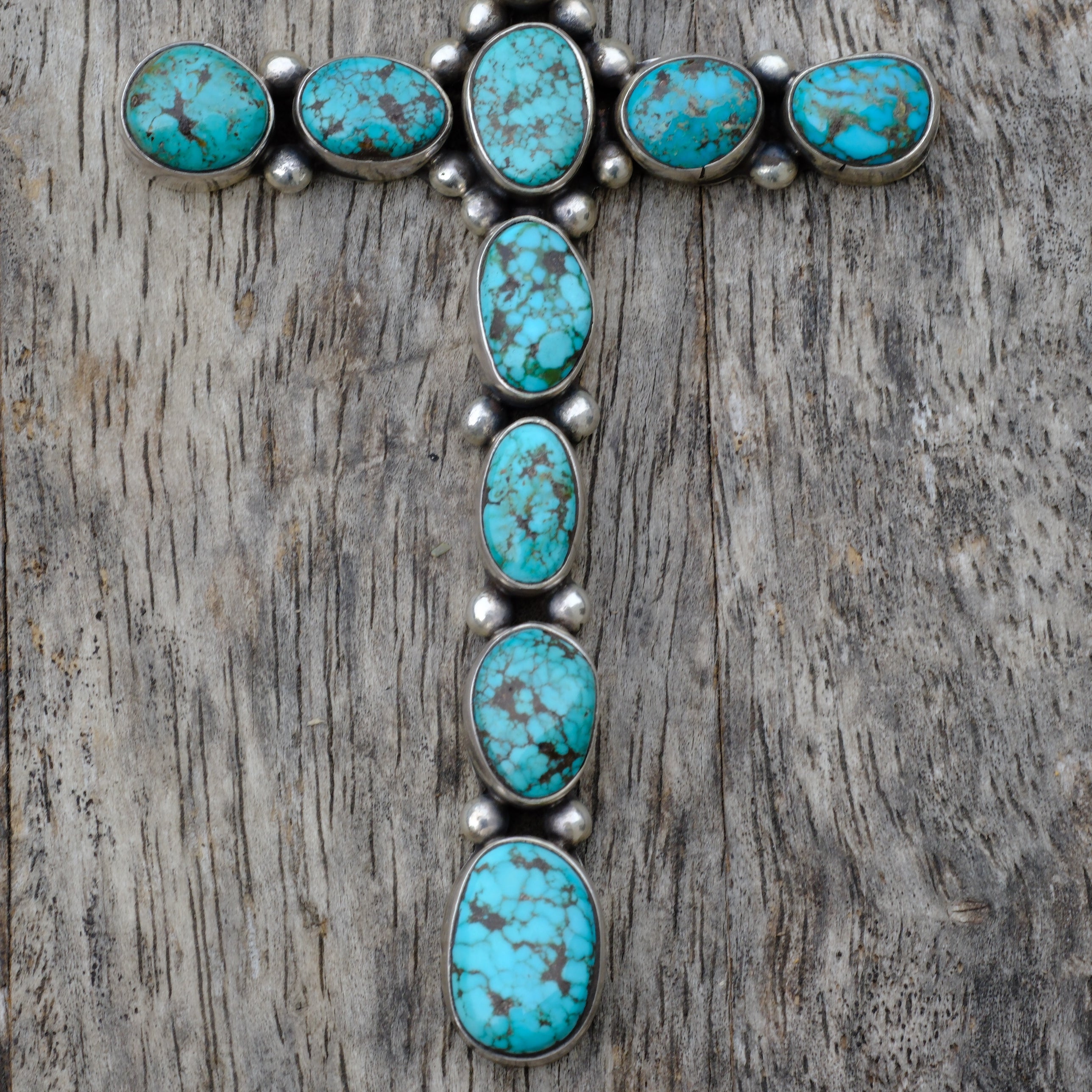 HUGE Vintage Sterling Turquoise Cluster Cross Pendant
