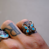 Vintage Sterling Turquoise Inlay Butterfly Ring 5.5