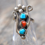 Vintage Sterling Turquoise Coral Ring 4