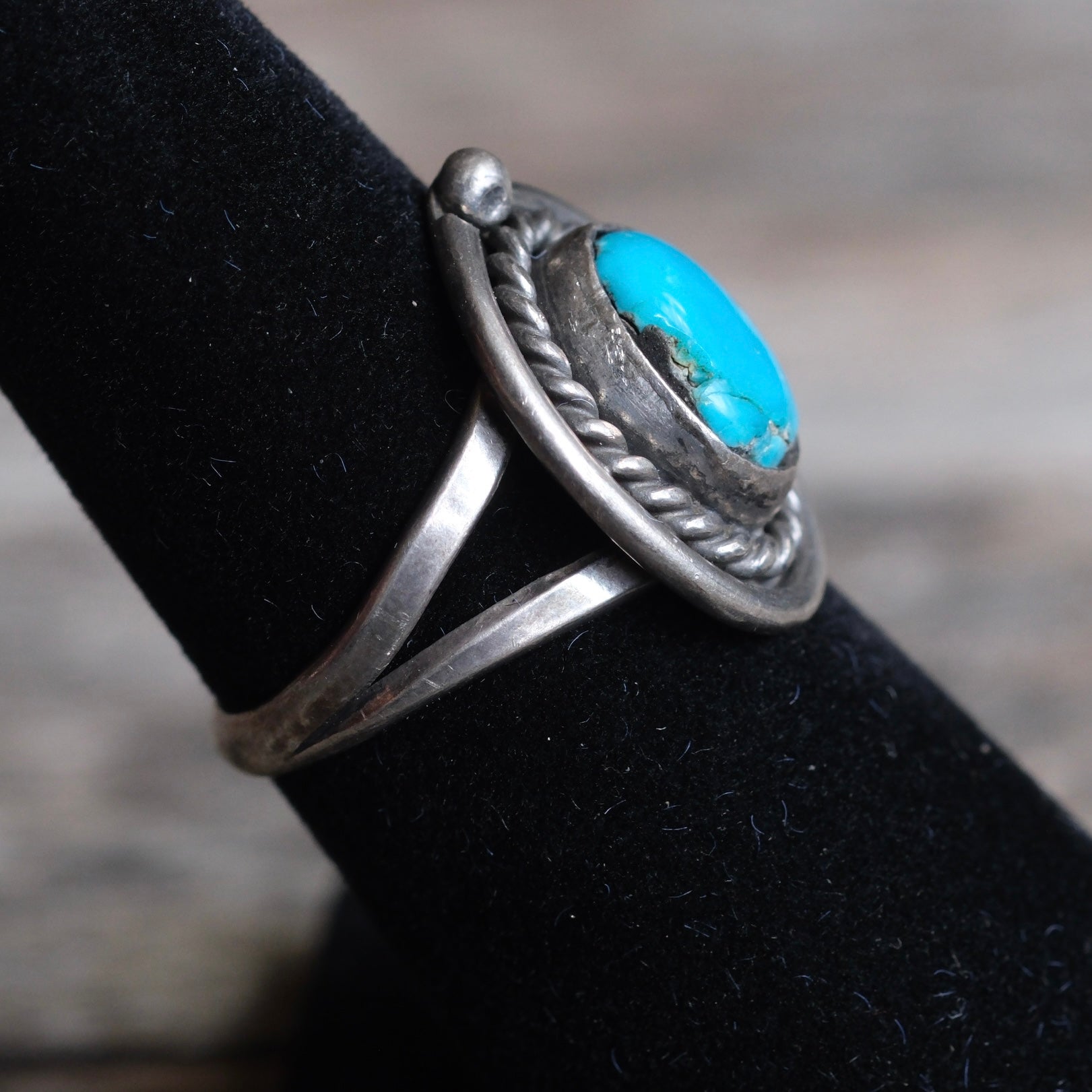 Vintage Sterling Turquoise Roper Ring 6.5