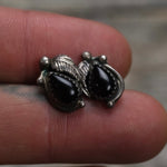 Vintage Sterling Onyx Feather Stud Earrings