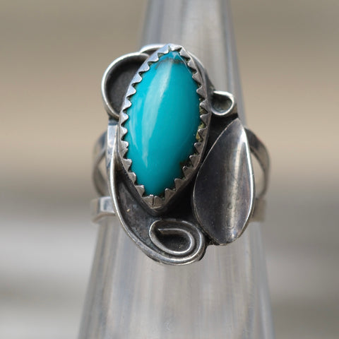 Vintage Sterling Turquoise Feather Ring 3