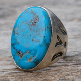 Vintage Sterling Turquoise Stamped V Ring 9.75