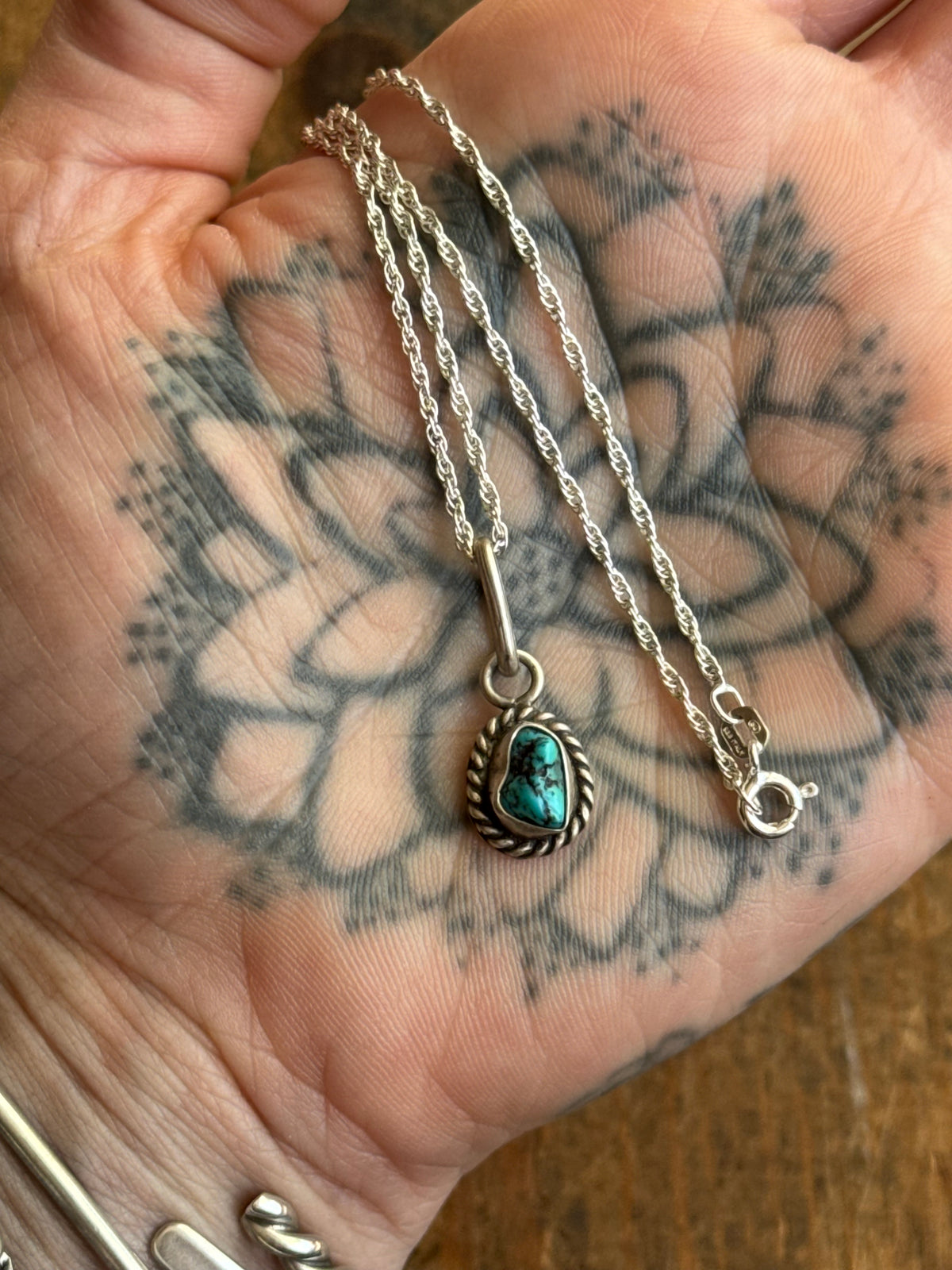 Vintage Sterling Silver Roped Turquoise Necklace