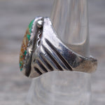 Vintage Sterling Turquoise Ribbed Band Ring 7.75