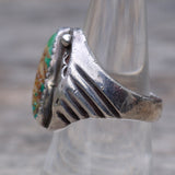 Vintage Sterling Turquoise Ribbed Band Ring 7.75