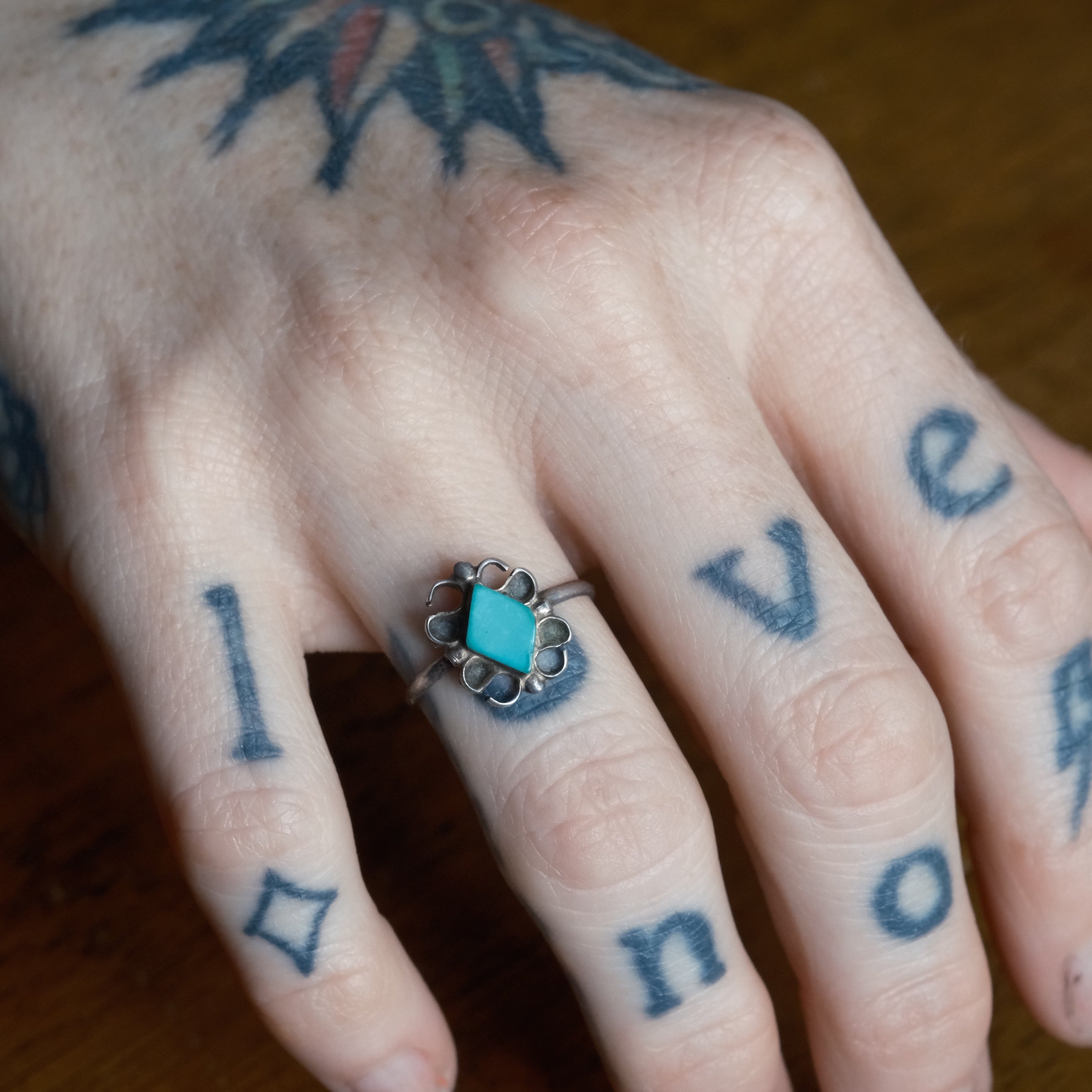Vintage Sterling Turquoise Ring 6.75