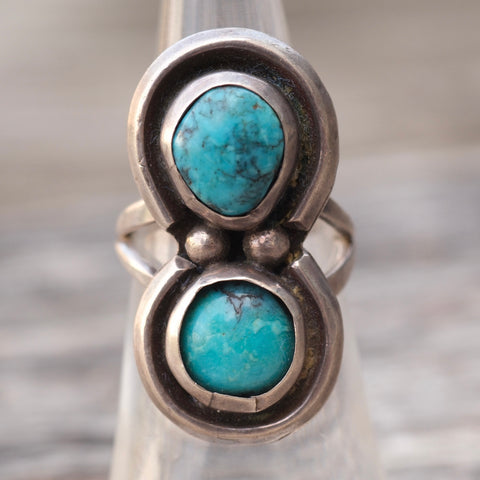 Vintage Sterling 2-Stone Turquoise Ring 5.5