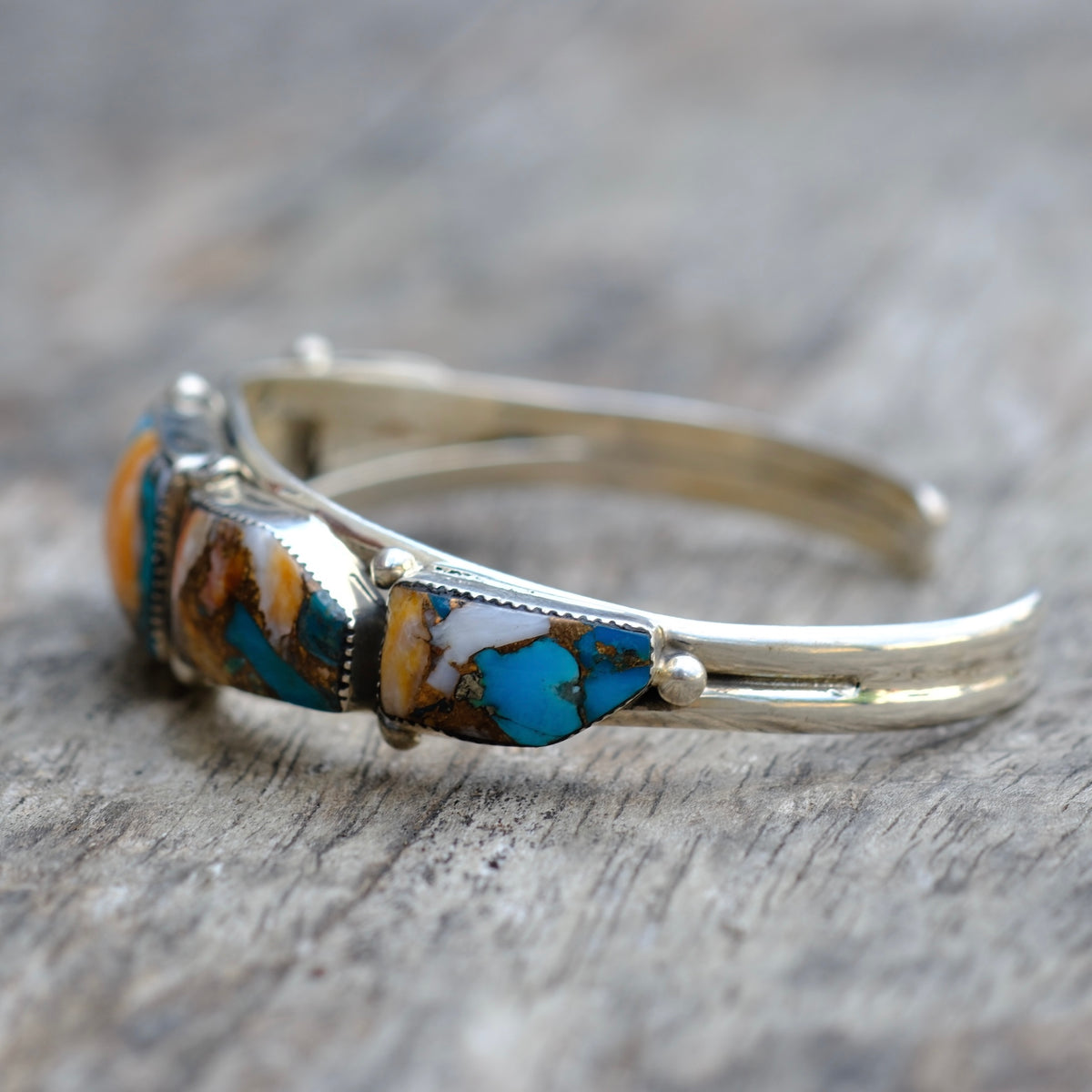Sterling Silver Compressed Stone Cuff Bracelet