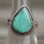 Vintage Sterling Turquoise Teardrop Roper Ring 5.75