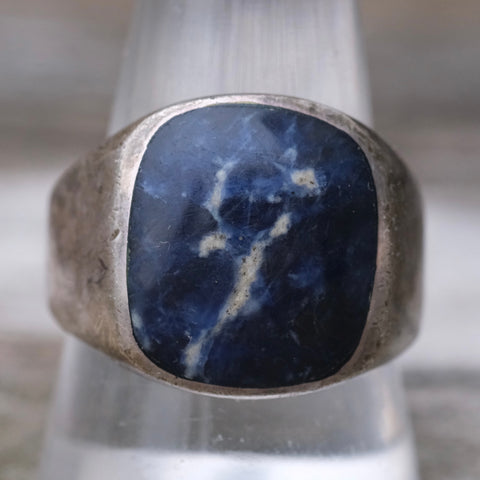 Vintage Sterling Lapis Signet Ring 10.5