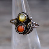 Vintage Sterling Mother Of Pearl and Coral Ring 4.5