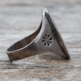 Vintage Sterling Crushed Turquoise and Coral Stamped Band Ring 11.5