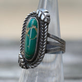Vintage Sterling Turquoise Feather Ring 6.75