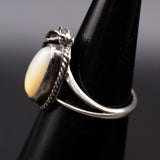 Vintage Sterling Mother Of Pearl Feather Ring 4.5