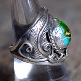 Vintage Sterling Turquoise Feather Ring 8.5