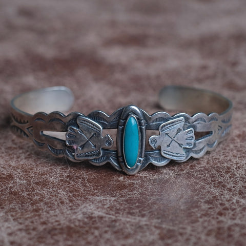 Vintage Sterling Turquoise Thunderbird Cuff