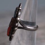 Vintage Sterling Turquoise and Coral Feather Ring 5.25
