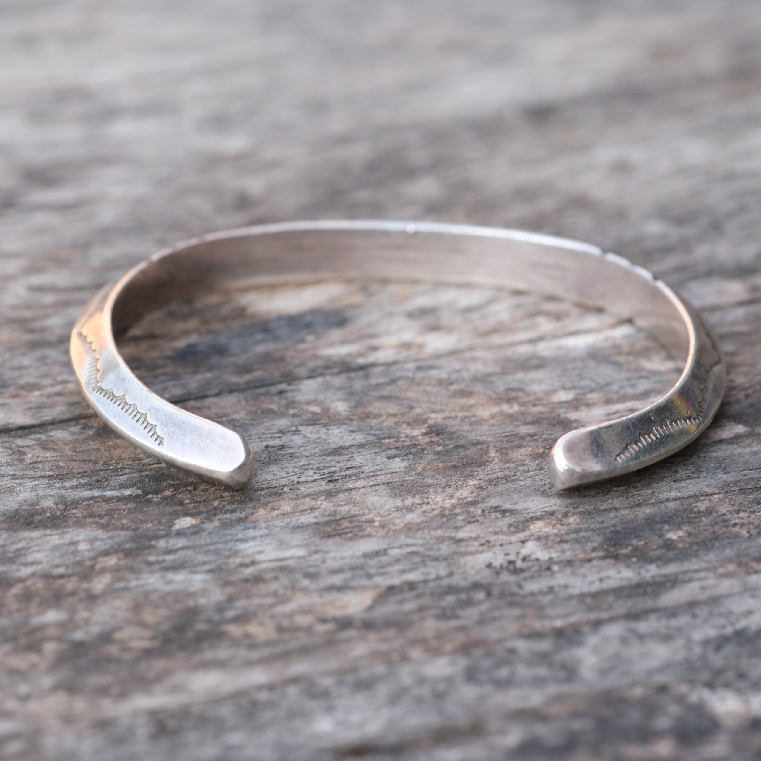 Vintage Sterling Silver Chunky Stamped Triangle Cuff
