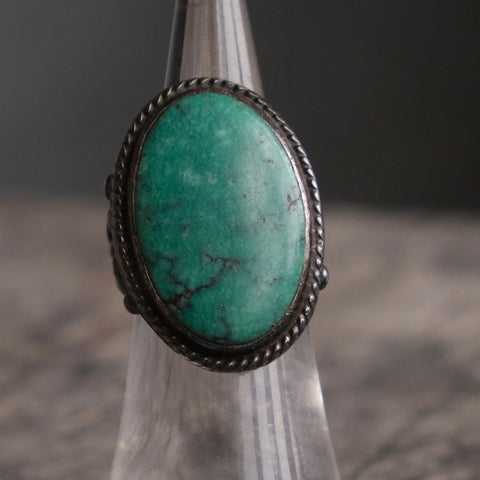 Vintage Sterling Old Pawn Turquoise Roper RIng 5