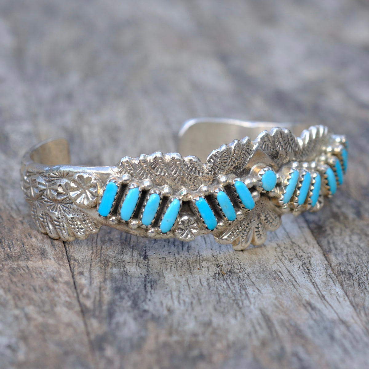 Vintage Sterling Zuni Petit Point Turquoise Cuff Bracelet Mary Faye Hanaweeke