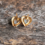 Vintage 14K Gold Opal Heart Stud Earrings