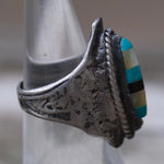 Vintage Sterling Multi Stone Inlay Ring 6