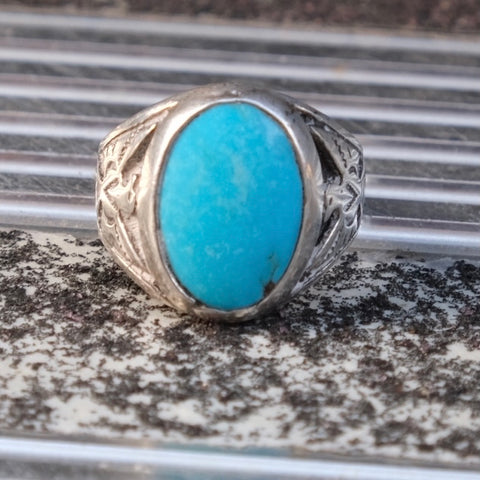 Vintage Sterling Turquoise Thunderbird Ring 10.75