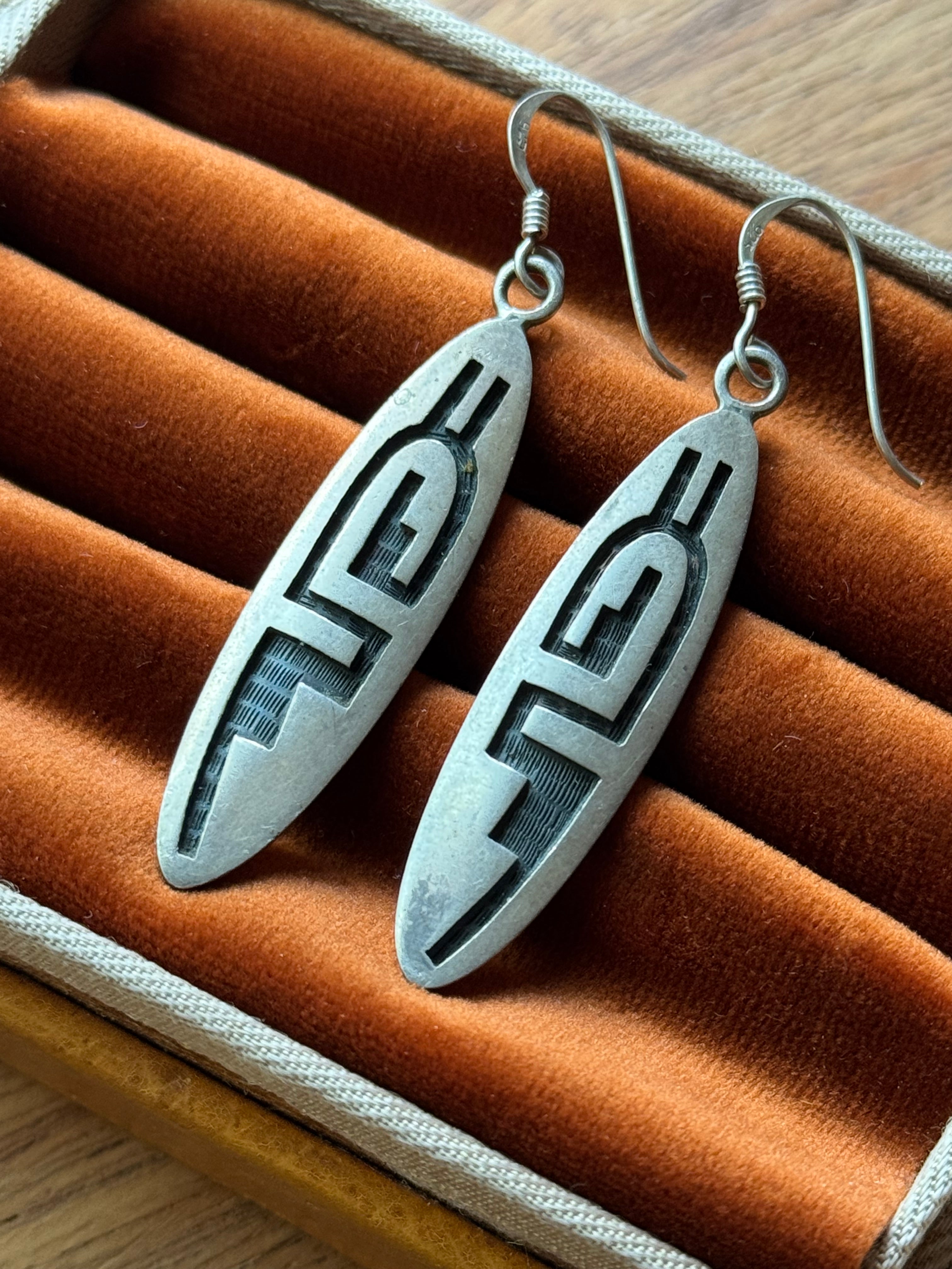 Vintage Sterling Silver Hopi Shield Earrings