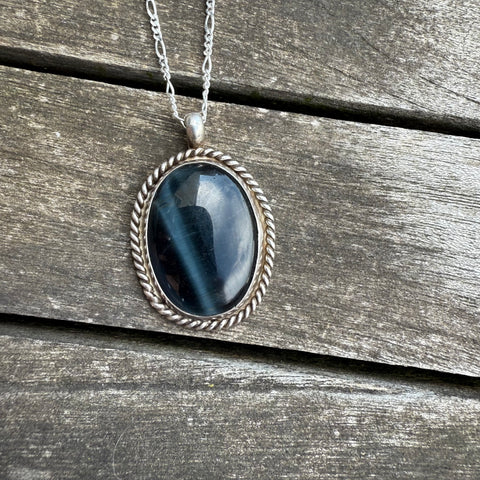 Vintage Sterling Blue Cats Eye Roper Necklace