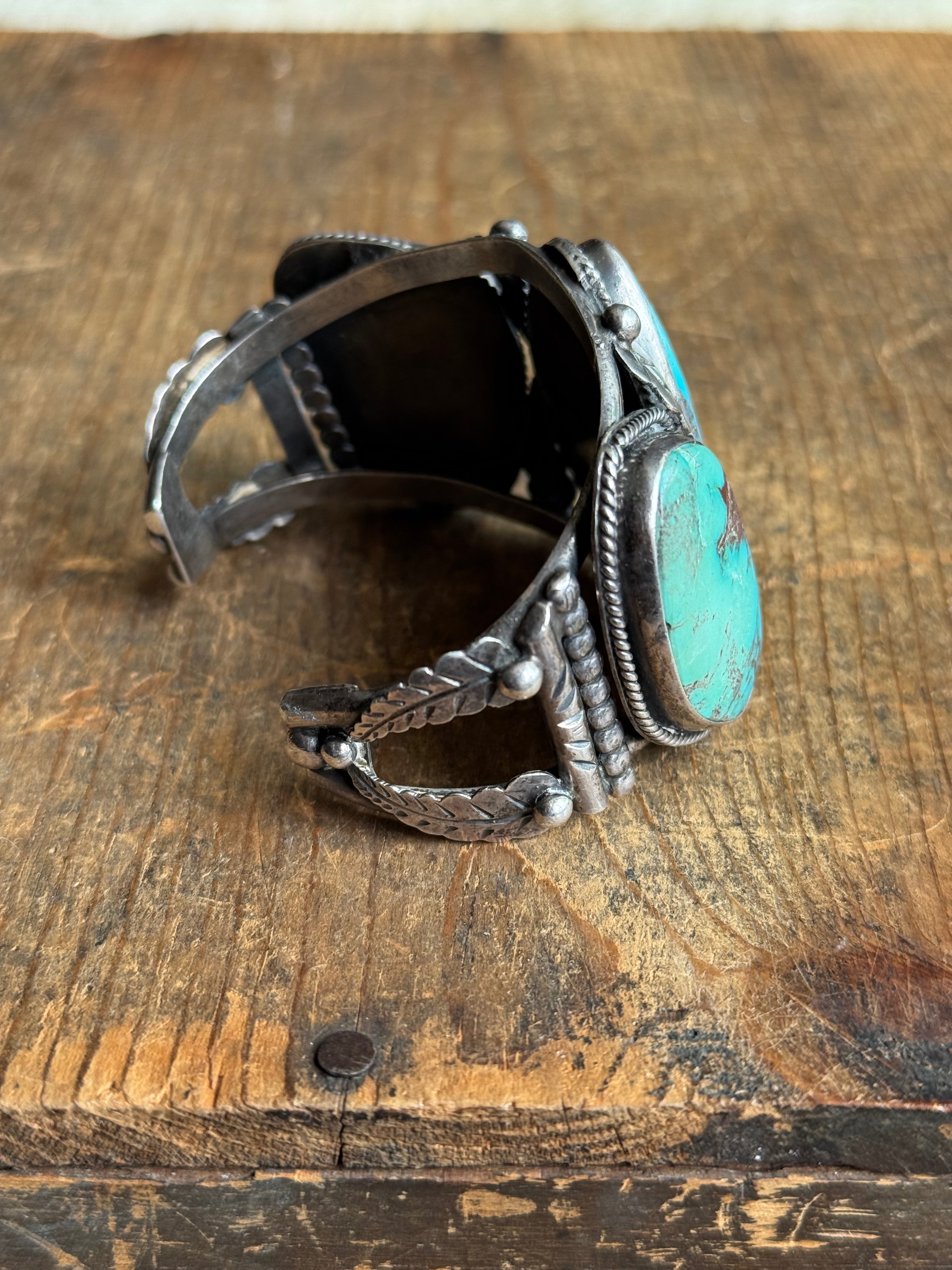Vintage Sterling Silver 3 Stone Leaf Cuff