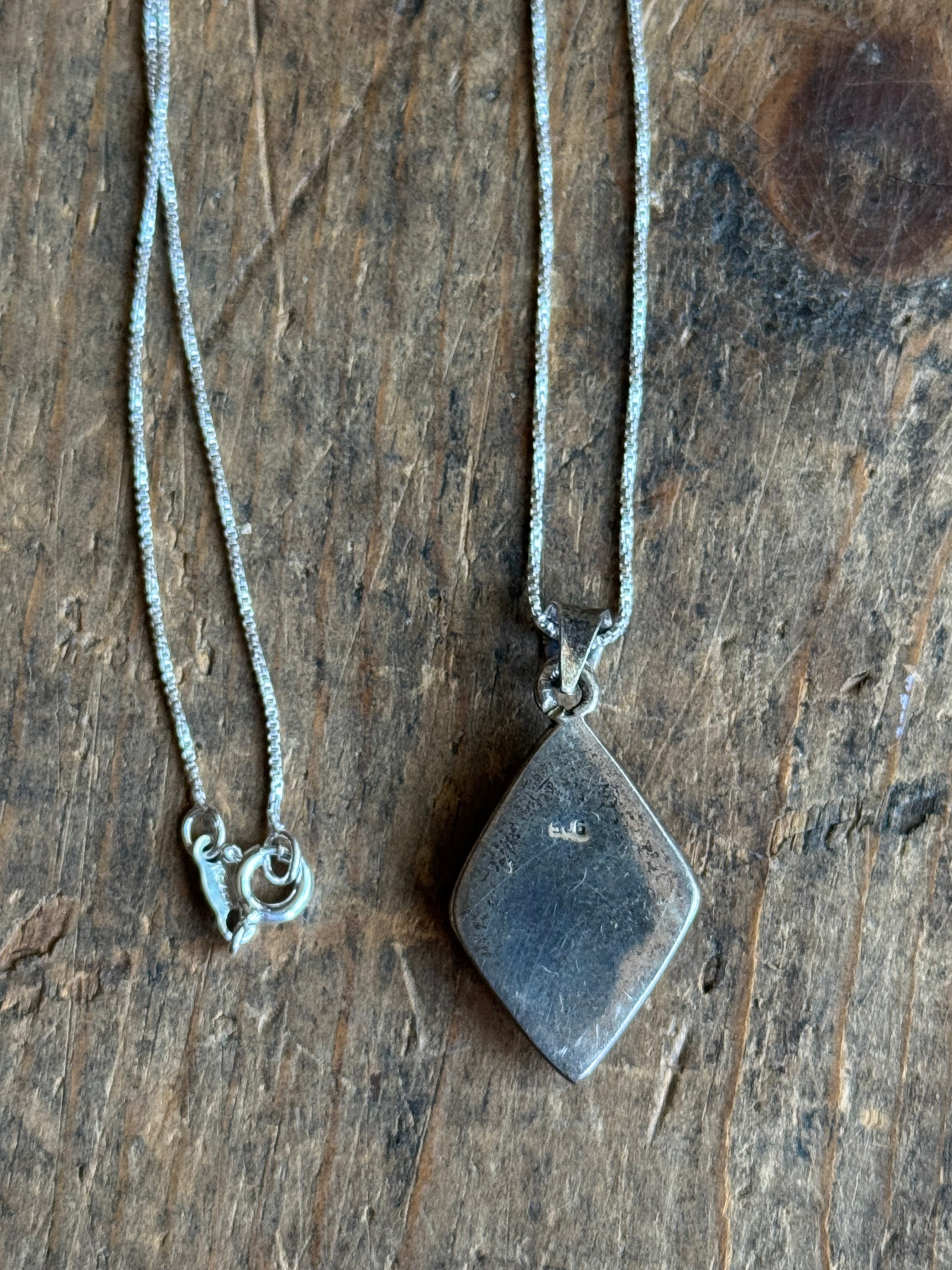 Vintage Sterling Silver Turquoise Inlay Diamond Necklace