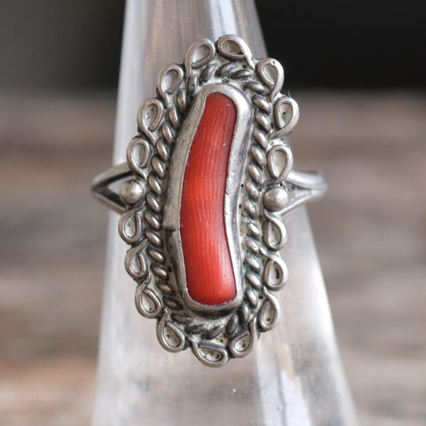 Vintage Sterling Coral Ring 5.75