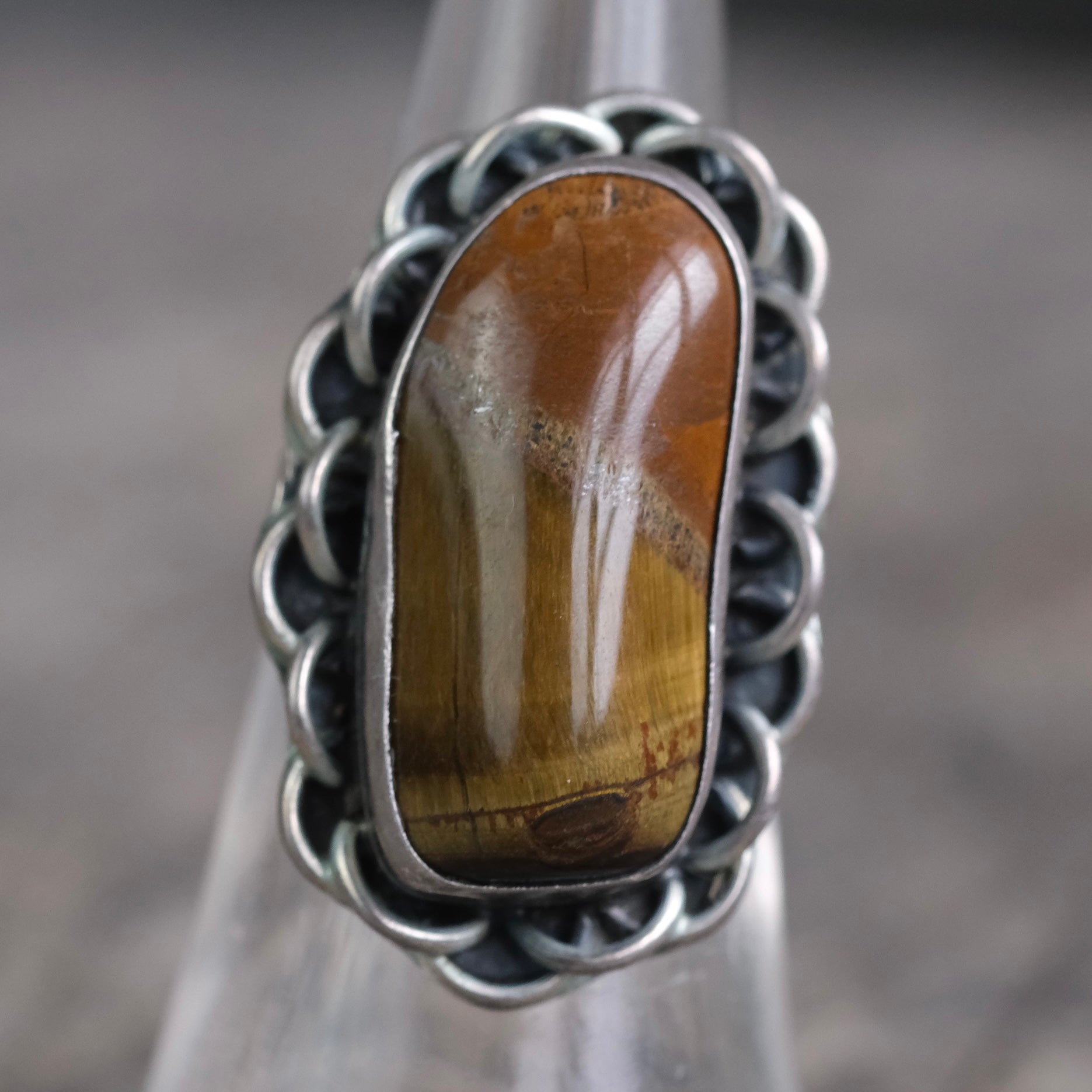 Vintage Sterling Brown Jasper Ring 6.25