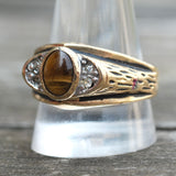 Vintage Gold Plated Tigers Eye Signet Ring 12.75