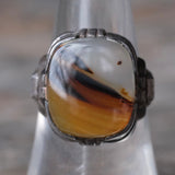 Vintage Sterling Agate Signet Ring 7.25