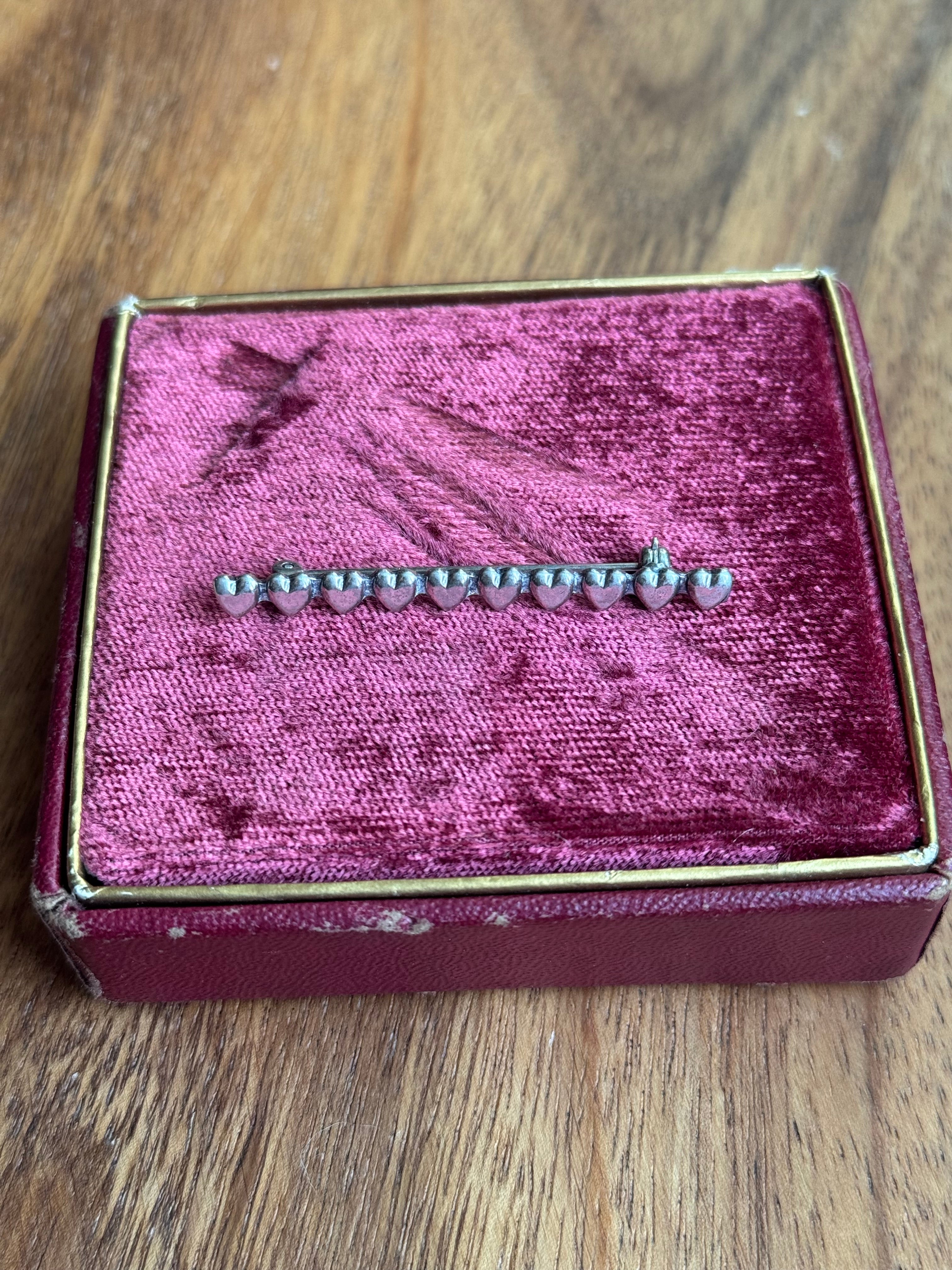 Vintage Sterling Silver String of Hearts Pin
