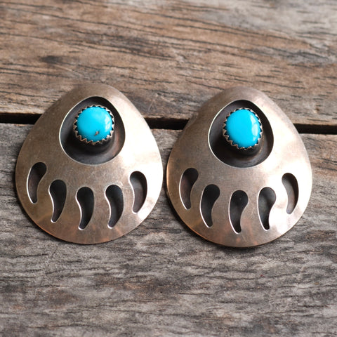 Vintage Sterling Turquoise Bear Paw Earrings