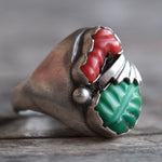 Vintage Sterling Faceted Turquoise and Coral Ring 10.5