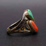Vintage Sterling Turquoise and Coral Ring 9