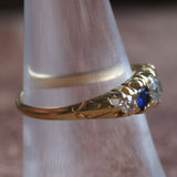 18K Gold Sapphire and Diamond Victorian Ring 7.5