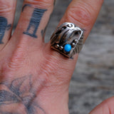 Vintage Sterling Turquoise Eagle Ring 10.25