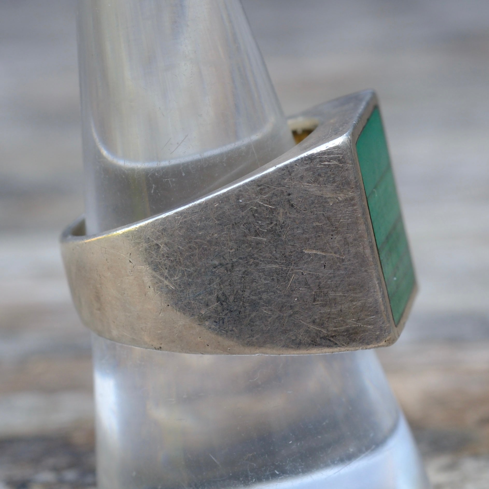 Vintage Sterling Malachite Signet Ring 9